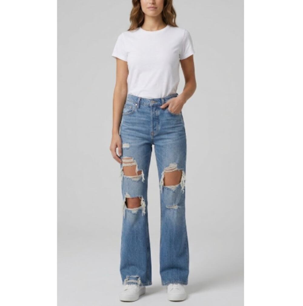 New Aeropostale Women's Blue 90s Baggy Distressed High Rise Denim Jeans Size 6